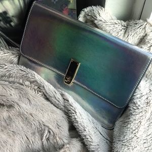 Holographic Metallic Turnlock Clutch